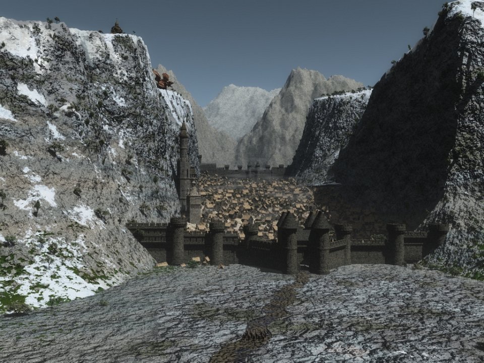 Vorsand.jpg - "Vorsand"The city of Vorsand in the Versate Pass, once capital of Varkar Barduric's empire and now the city of Skufruss, lord of Tarlanor. Some new tricks used here, notably the lighting and the Go-Go-Gadget Ecosystem that generated the buildings of the city.