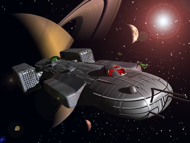 EVA.jpg - "EVA"Extra Vehicular Activity - a spacewalk. Features the rebuilt Close Escort model, plus the nice new planets feature in Vue 4. 