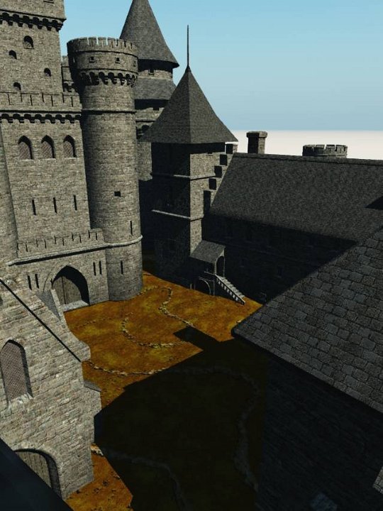 Reital3-FromGate.jpg - "From the Gate"Looking down from on top of the gatehouse into the Inner Ward, main keep at the left.